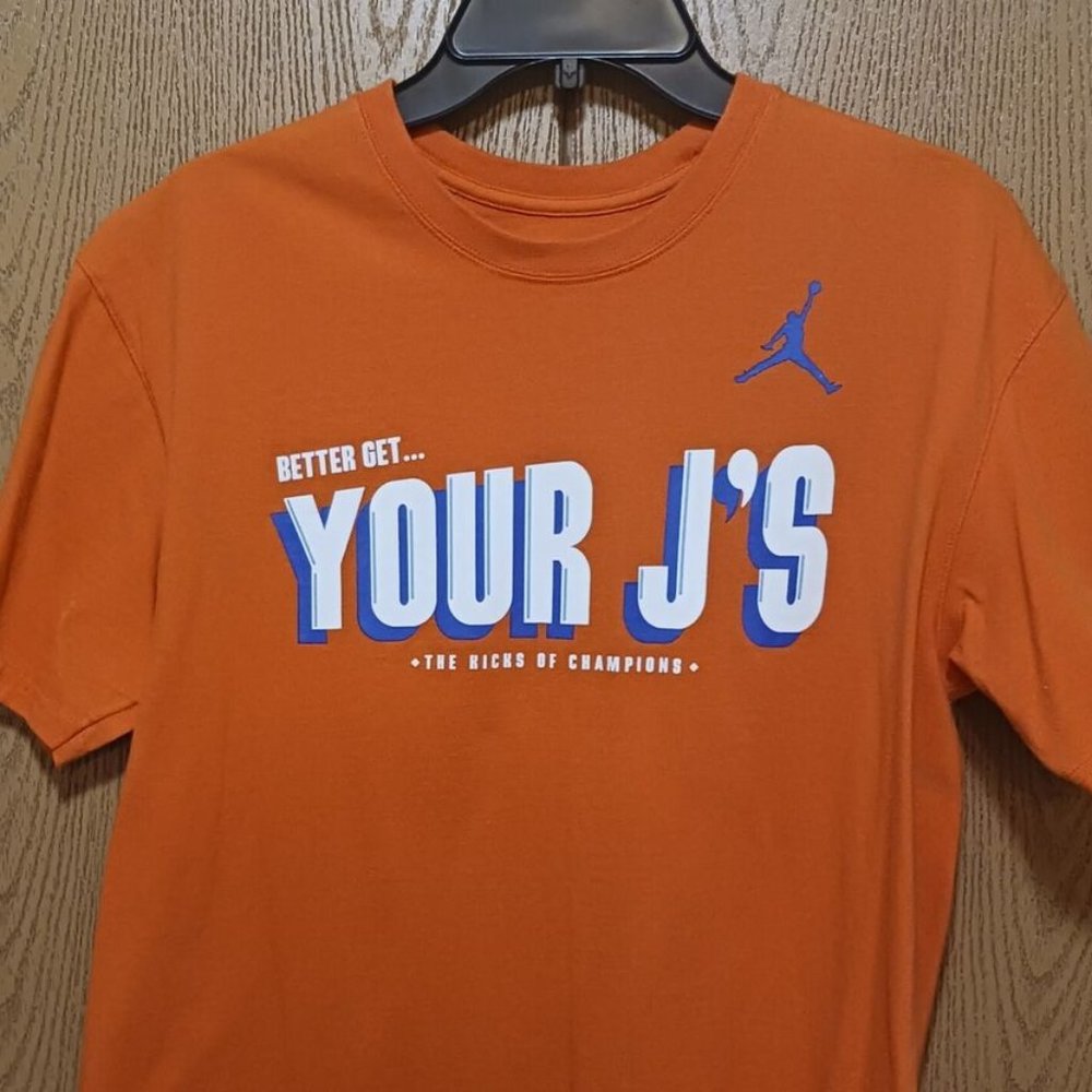 3 Jordan (T-Shirts)-(1 Orange/2 Gray)-(Pre-owned)-(Worn Condition)-(Size L)-$25